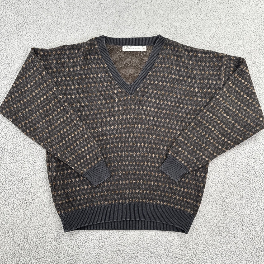 VTG 90s Crossings Sweater Men Large Multicolor Check V-Neck Biggie Made in USA